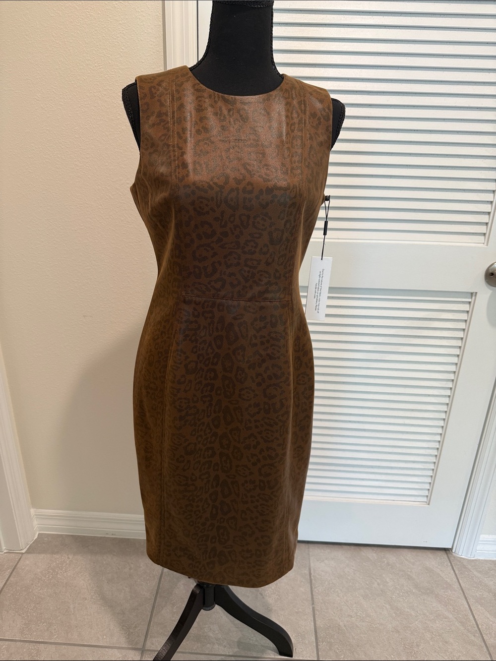 Calvin Klein Brown Leopard-Print Sleeveless Midi Sheath Dress